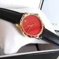 Gucci G Timeless Quartz Red Dial Black Leather Strap Watch For Men - YA126464