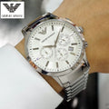 Emporio Armani Renato Chronograph Cream Dial Silver Steel Strap Watch For Men - AR2458