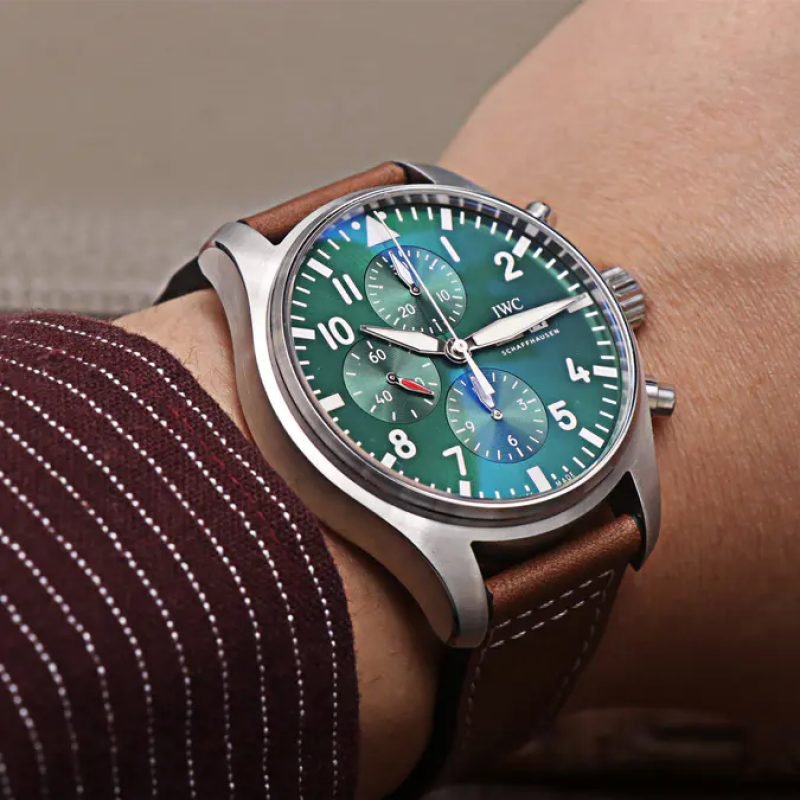 IWC Pilot's Watch Chronograph Edition Racing Green 43mm Green Dial Brown Leather Strap Watch for Men - IW377726