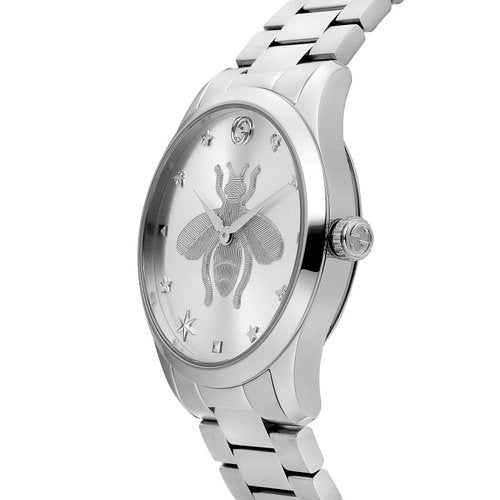 Gucci G Timeless Bee Motif Silver Dial Silver Steel Strap Watch For Women - YA1264126