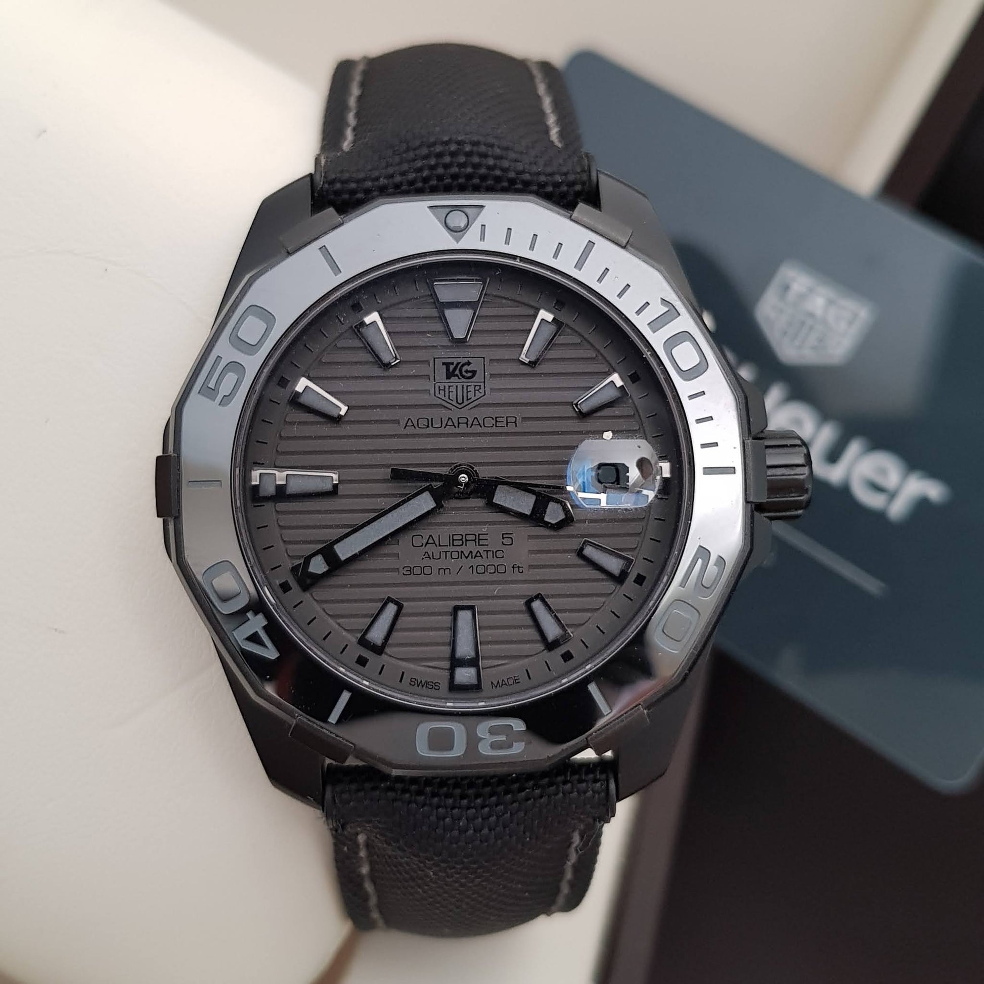 Tag Heuer Aquaracer 300 Swiss Limited Edition Black Dial Black Nylon Strap Watch for Men - WAY218B.FC6364