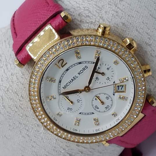 Michael Kors Parker White Dial Pink Leather Strap Watch for Women - MK2297