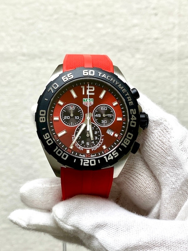 Tag Heuer Formula 1 Chronograph 41mm Red Dial Red Rubber Strap Watch for Men - CAZ101AN.FT8055