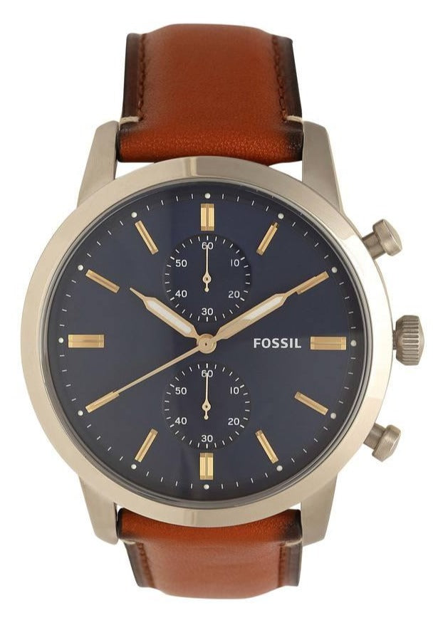 Fossil Townsman Chronograph Blue Dial Brown Leather Strap Watch for Men - FS5279