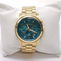 Michael Kors Runway Hunger Stop100 Series Blue Dial Gold Steel Strap Watch for Women - MK5815