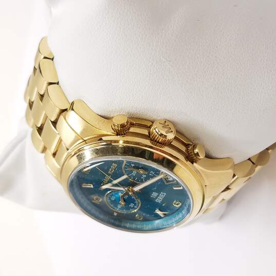 Michael Kors Runway Hunger Stop100 Series Blue Dial Gold Steel Strap Watch for Women - MK5815