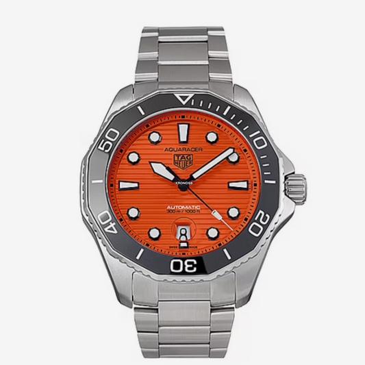 Tag Heuer Aquaracer Professional 300 Orange Diver Automatic Orange Dial Silver Steel Strap Watch for Men - WBP201F.BA0632