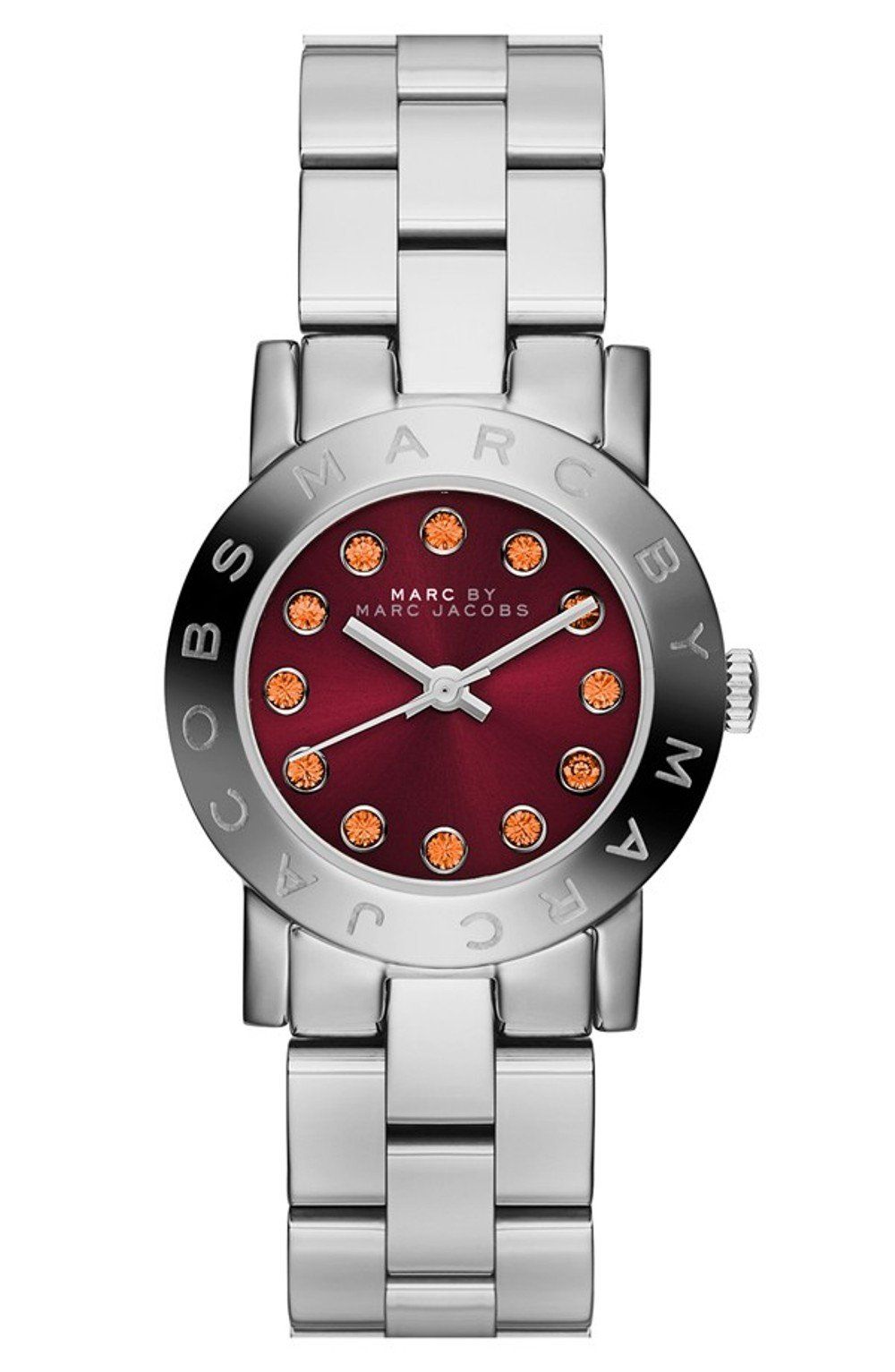 Marc Jacobs Amy Red Dial Silver Stainless Steel Strap Watch for Women - MBM3335