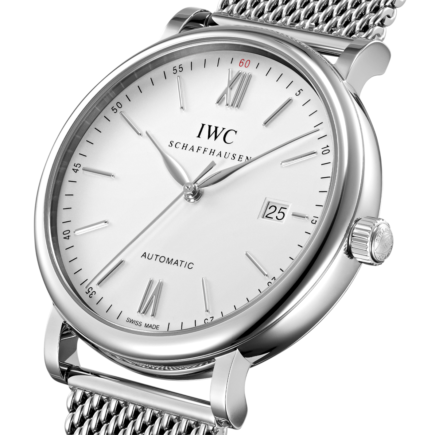 IWC Portofino Automatic White Dial Silver Mesh Bracelet Watch for Men - IW356505