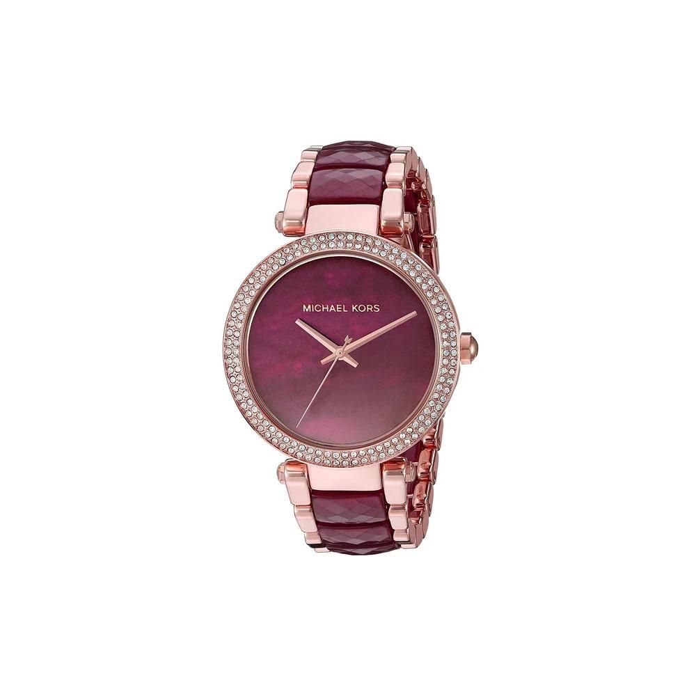 Michael Kors Parker Maroon Dial Two Tone Steel Strap Watch for Women - MK6412