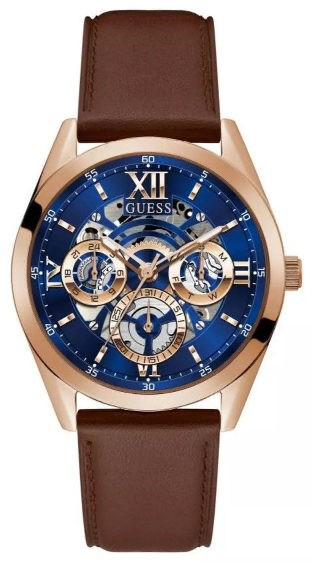 Guess Tailor Analog Blue Dial Brown Leather Strap Watch for Men - GW0389G3