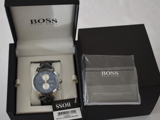 Hugo Boss Jet Blue Dial Black Leather Strap Watch for Men - 1513283