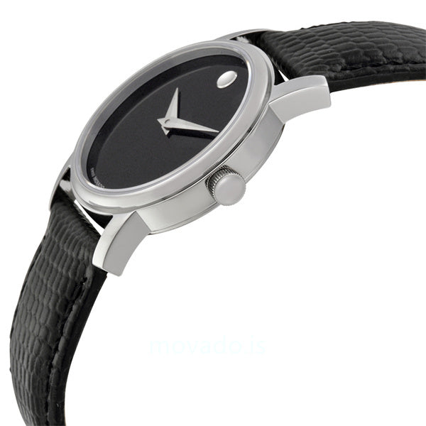 Movado Museum Black Dial Black Leather Strap Watch For Men - 2100002