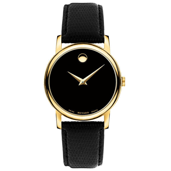 Movado Museum Black Dial Black Leather Strap Watch For Men - 2100005