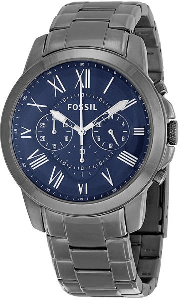 Fossil Grant Chronograph Blue Dial Grey Steel Strap Watch for Men - FS4831