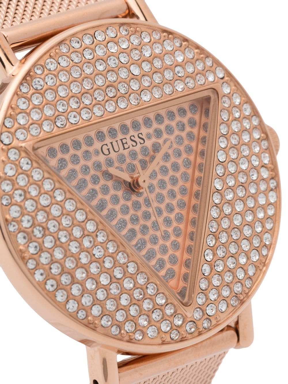 Guess Iconic Diamonds Rose Gold Dial Rose Gold Mesh Bracelet Watch For Women - GW0477L3