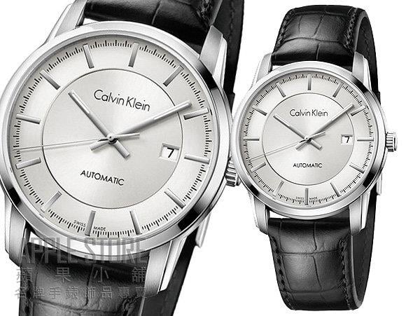 Calvin Klein Infinity Silver Dial Black Leather Strap Watch for Men - K5S341C6