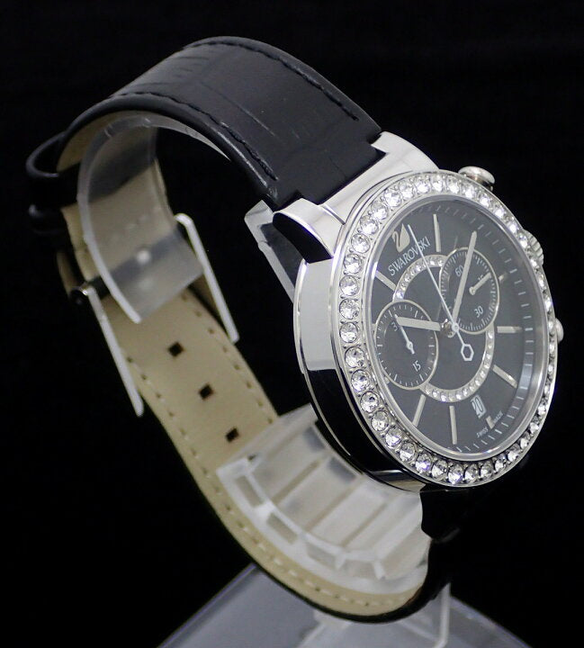 Swarovski Citra Sphere Chronograph Black Dial Black Leather Strap Watch for Women - 5027131