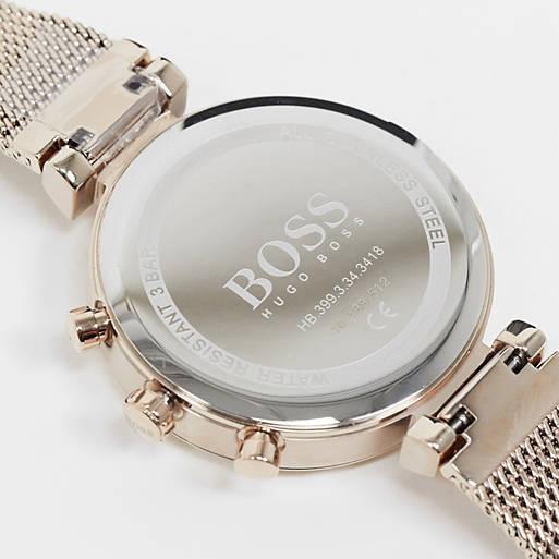 Hugo Boss Flawless Chronograph Silver Dial Gold Mesh Bracelet Watch for Women - 1502553