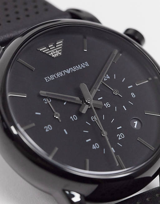 Emporio Armani Luigi Chronograph Black Dial Black Leather Strap Watch For Men - AR1737