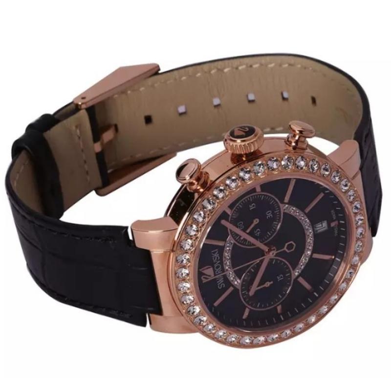 Swarovski Citra Sphere Chronograph Black Dial Black Leather Strap Watch for Women - 5055209