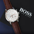 Hugo Boss Jet White Dial Brown Leather Strap Watch for Men - 1513280