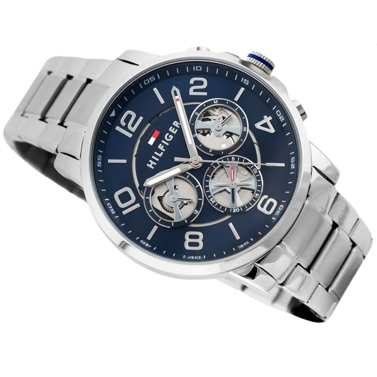 Tommy Hilfiger Keagan Quartz Blue Dial Silver Steel Strap Watch for Men - 1791293