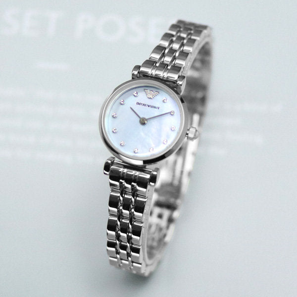 Emporio Armani Gianni T Bar Blue Dial Silver Steel Strap Watch For Women - AR1961