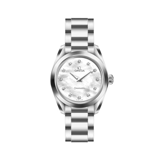 Omega Seamaster Aqua Terra Quartz Diamonds Mother of Pearl Dial Silver Steel Strap Watch for Women - 220.10.28.60.55.001