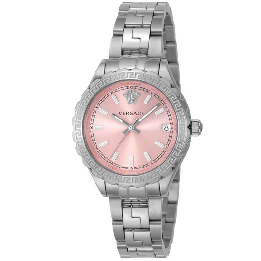 Versace Hellenyium Pink Dial Silver Steel Strap Watch for Women - V12010015