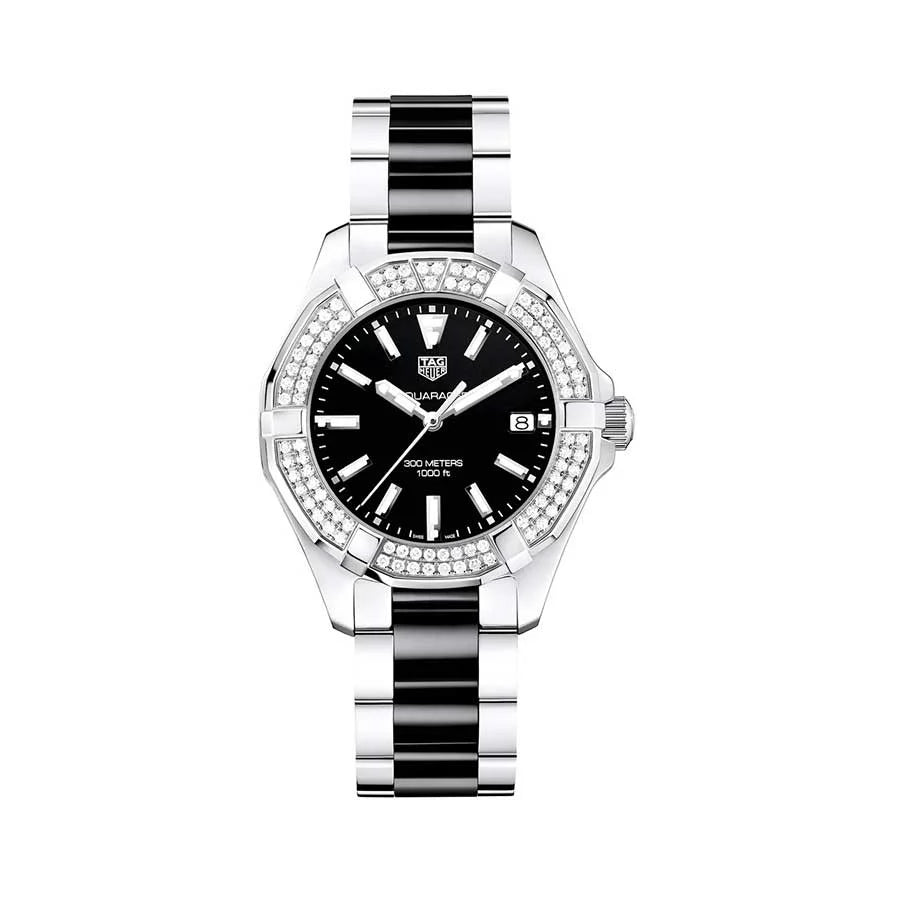 Tag Heuer Aquaracer Quartz 35mm Diamond Black Dial Two Tone Steel Strap Watch for Men - WAY131E.BA0913