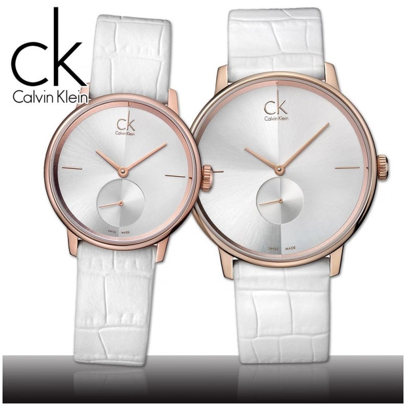 Calvin Klein Accent Silver Dial White Leather Strap Watch for Women - K2Y216K6