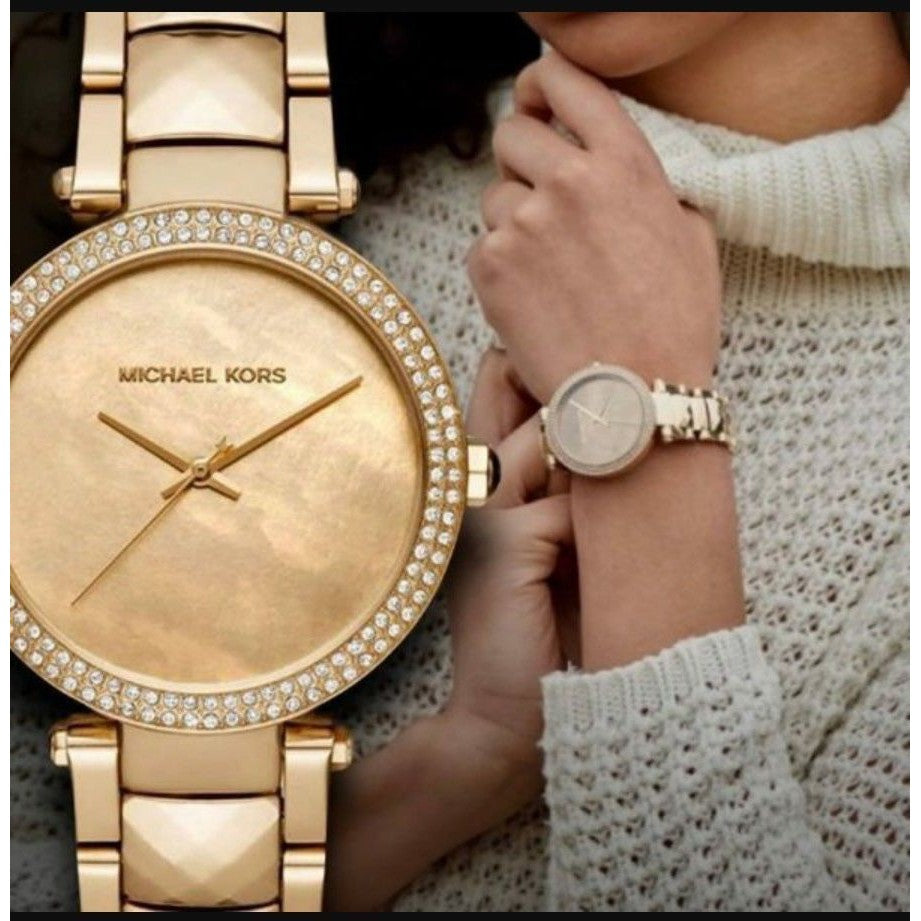 Michael Kors Parker Gold Mother of Pearl Dial Gold Steel Strap Watch for Women - MK6425