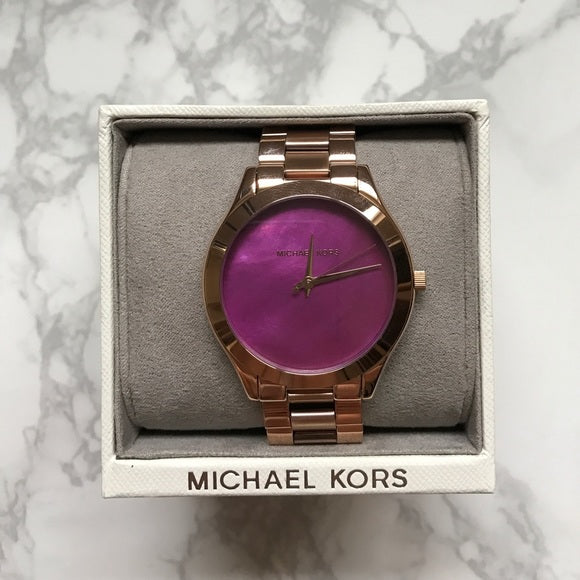 Michael Kors Pink Dial Rose Gold Steel Strap Watch for Women - MK3550