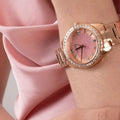 Guess Glitter Diamonds Pink Dial Rose Gold Steel Strap Watch for Women - GW0405L3