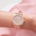 Guess Heiress Diamonds Rose Gold Dial Pink Rubber Strap Watch for Women - GW0407L3