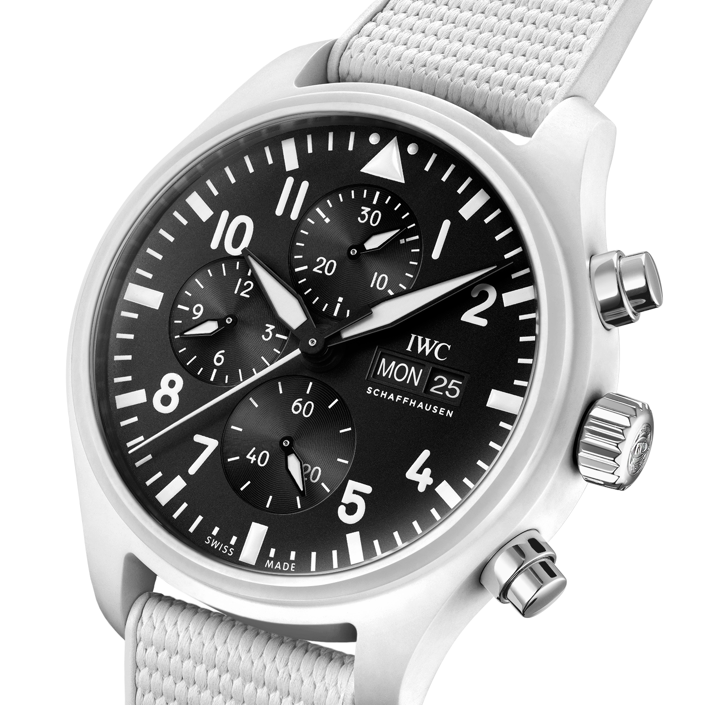 IWC Pilot's Watch Chronograph Top Gun Edition 'Lake Tahoe' Black Dial White Leather Strap Watch for Men - IW389105