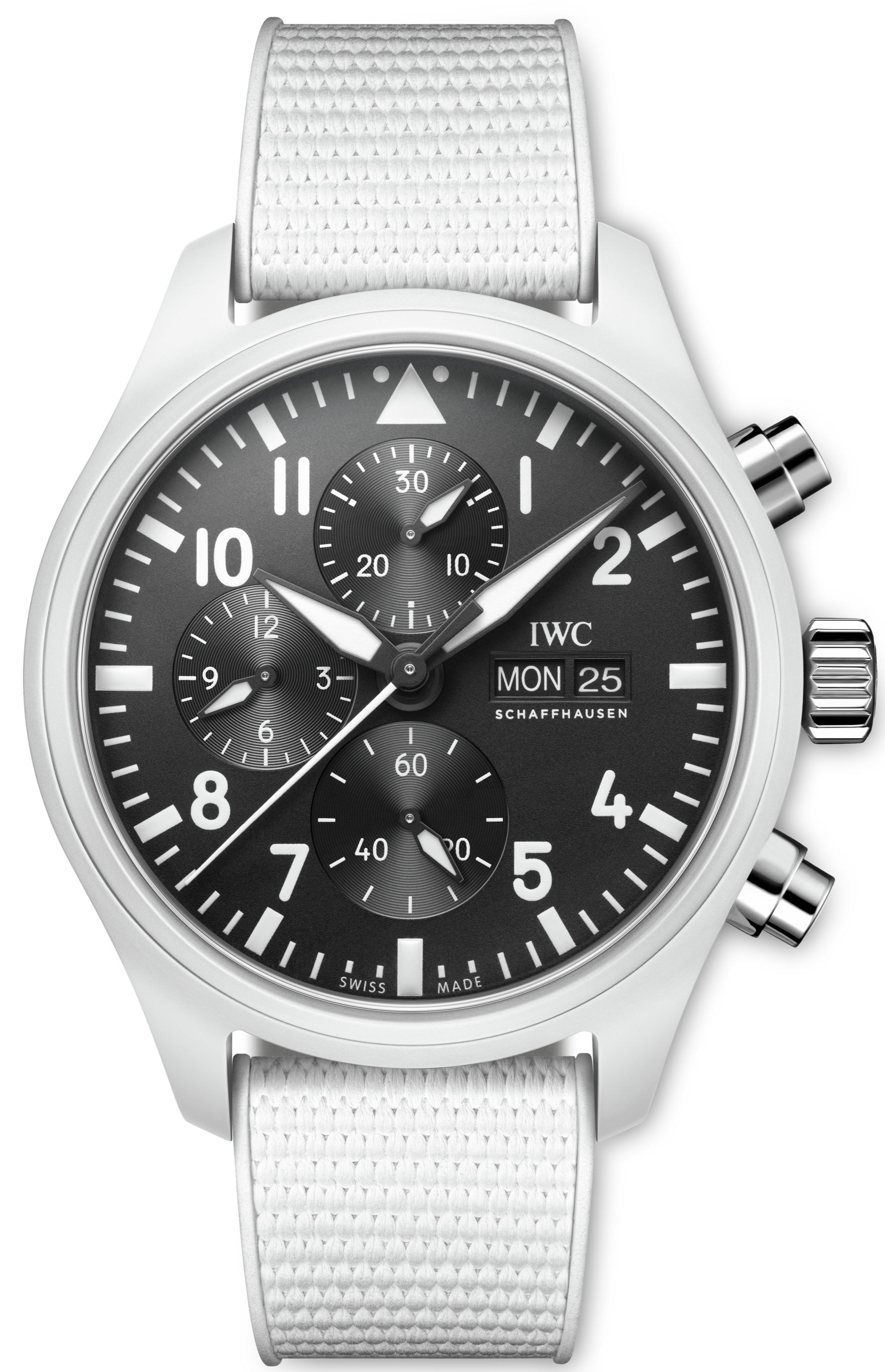 IWC Pilot's Watch Chronograph Top Gun Edition 'Lake Tahoe' Black Dial White Leather Strap Watch for Men - IW389105