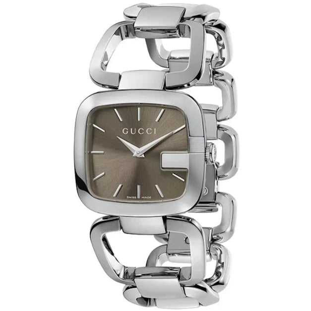 Gucci G Quartz Brown Dial Silver Steel Strap Watch For Women - YA125402