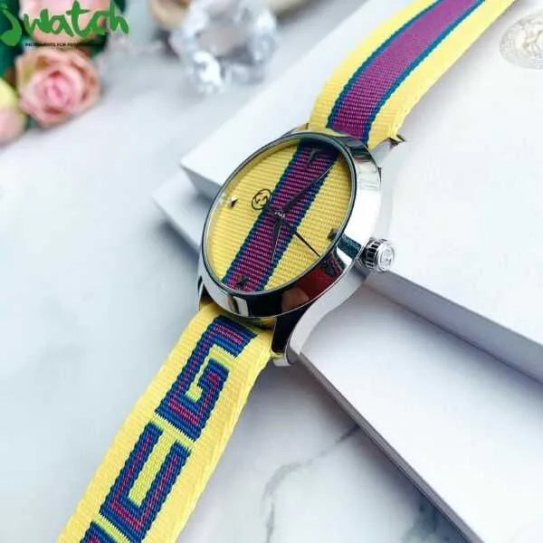 Gucci G Timeless Quartz Yellow & Purple Dial Yellow & Purple NATO Strap Watch For Men - YA1264069