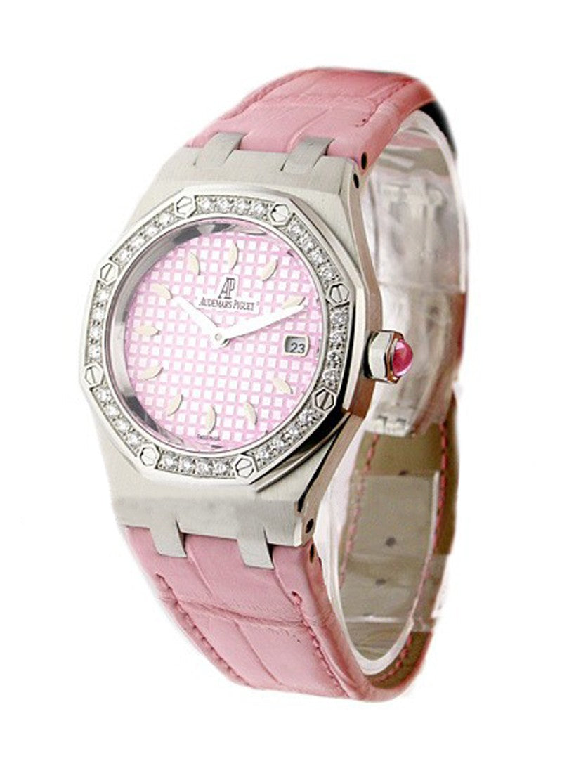 Audemars Piguet Royal Oak Quartz Diamonds Pink Dial Pink Leather Strap Watch for Women - 67601ST.ZZ.D057CR.01