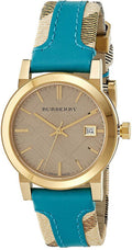 Burberry Heritage Gold Dial Blue Leather Strap Watch for Women - BU9112