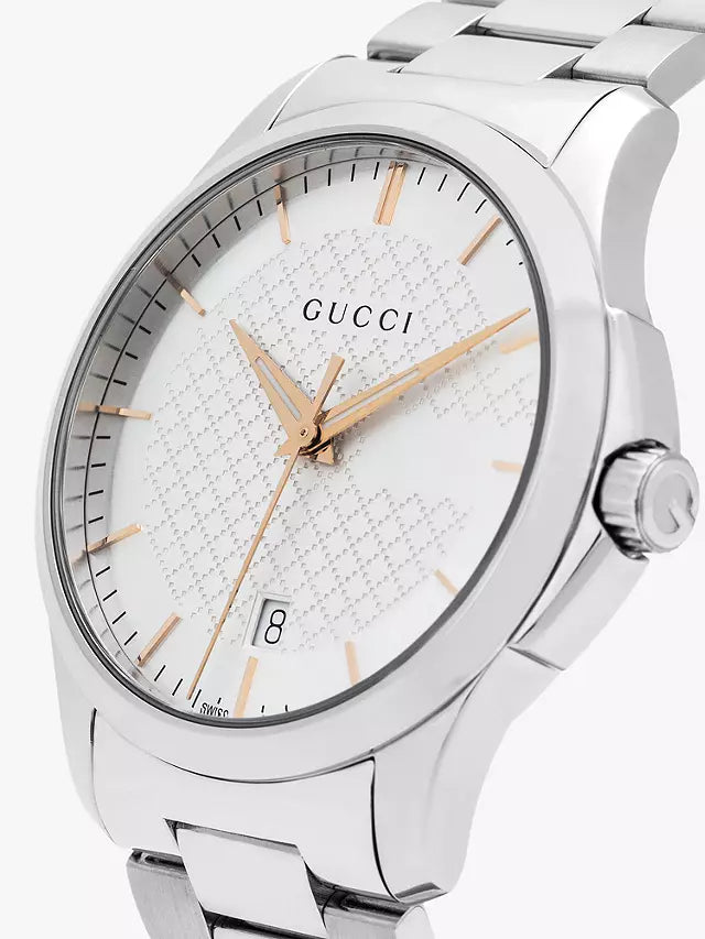 Gucci G Timeless Quartz Silver Dial Silver Steel Strap Unisex Watch - YA126442