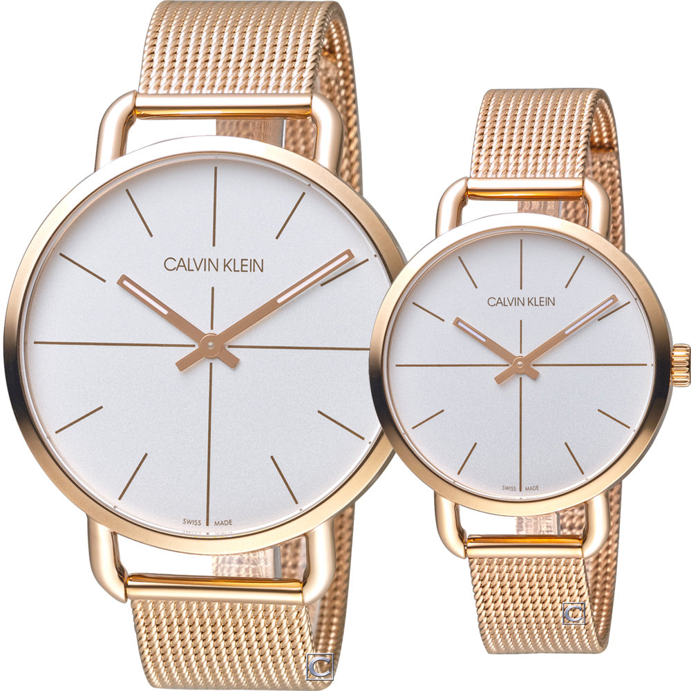 Calvin Klein Even White Dial Rose Gold Mesh Bracelet Watch for Women - K7B21626