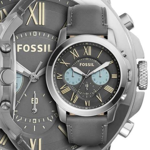 Fossil Grant Chronograph Gunmetal Dial Grey Leather Strap Watch for Men - FS5183