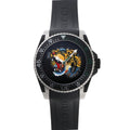 Gucci Dive Embroidered Tiger Motif Black Dial Black Rubber Strap Watch For Men - YA136318