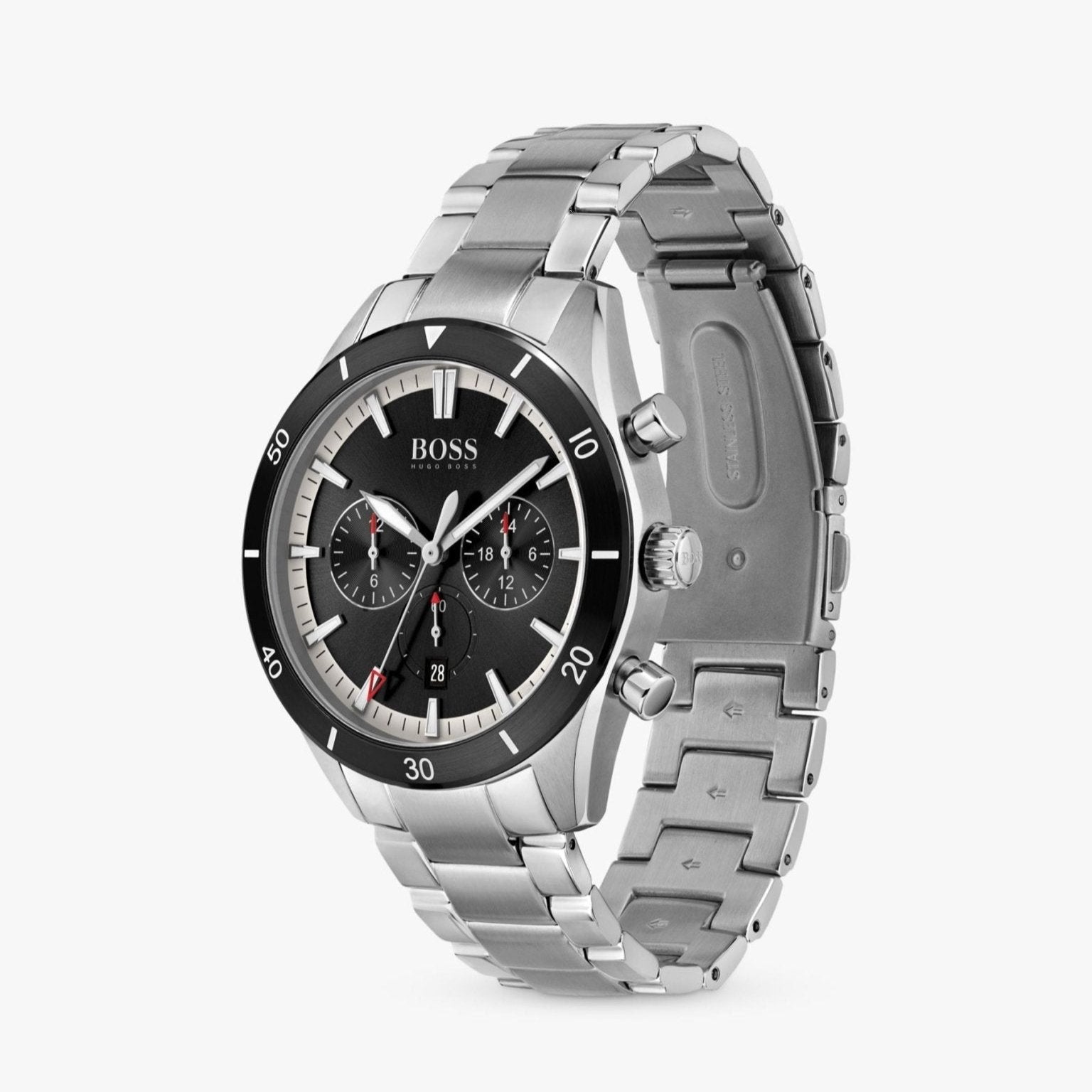 Hugo Boss Santiago Chronograph Black Dial Silver Steel Strap Watch for Men - 1513862