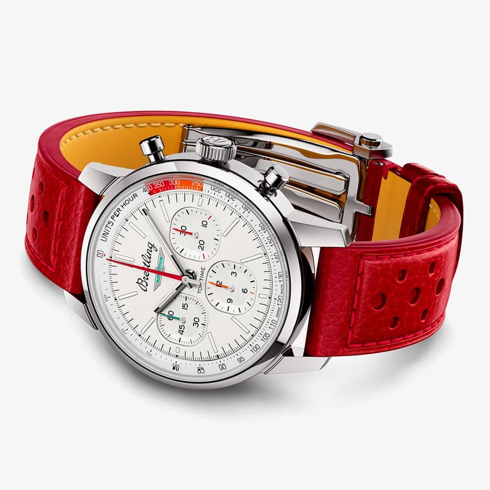 Breitling Top Time B01 Ford Thunderbird White Dial Red Leather Strap Watch for Men - AB01766A1A1X1