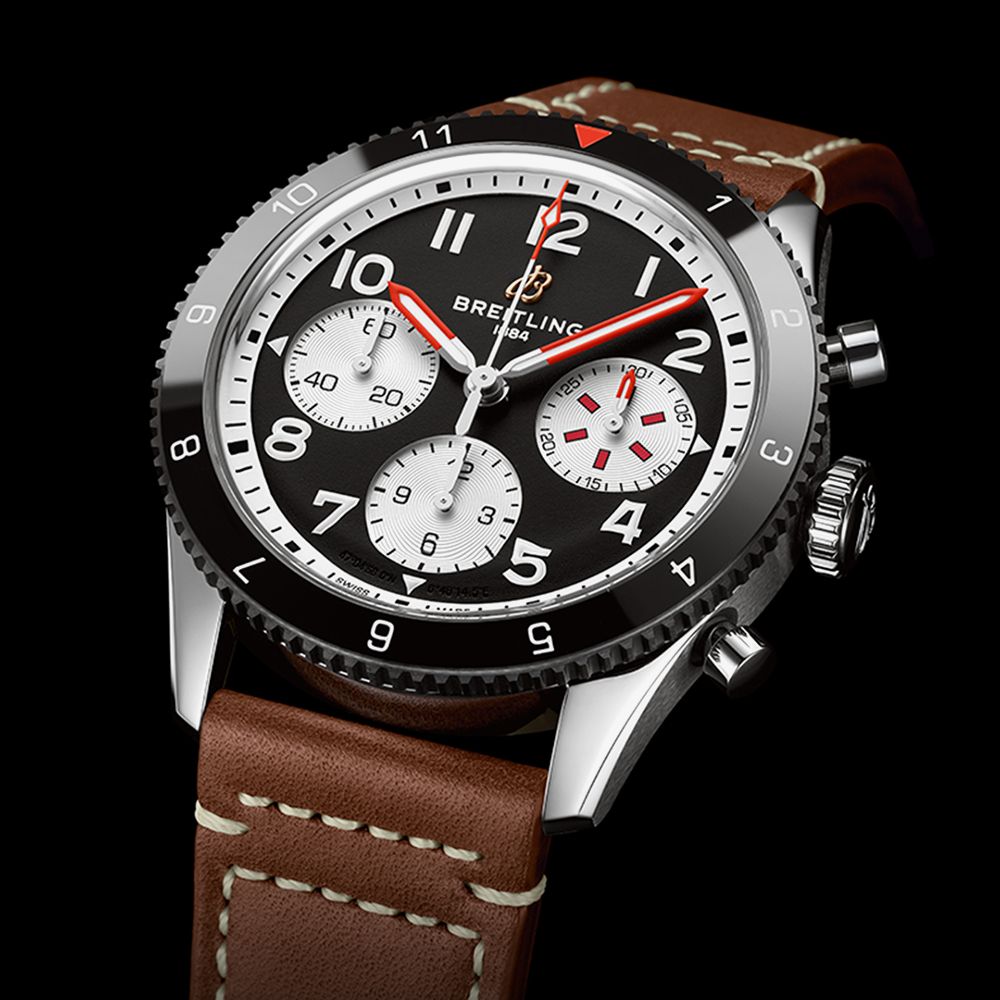 Breitling Avi Chronograph 42 Mosquito Black Dial Brown Leather Strap Watch for Men - Y233801A1B1X1