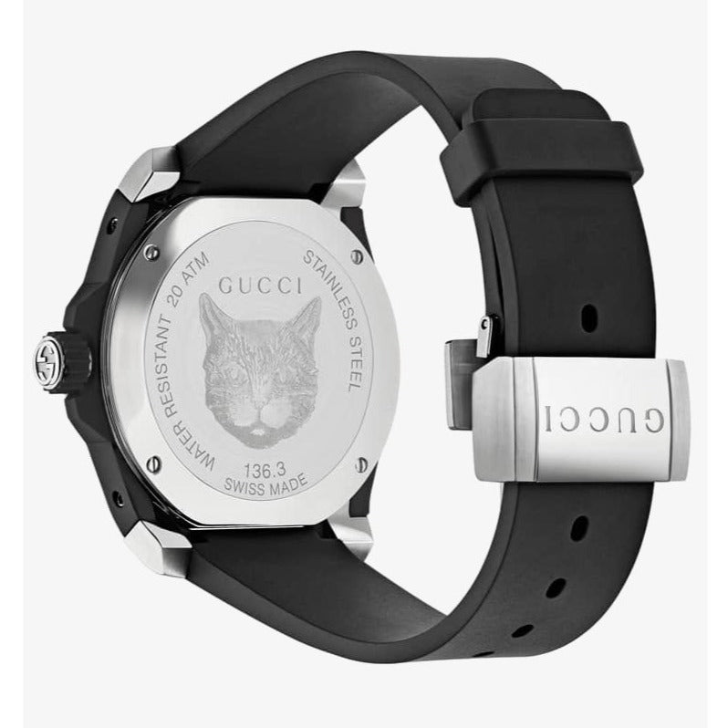 Gucci Dive Feline Quartz Black Dial Black Rubber Strap Watch For Men - YA136320